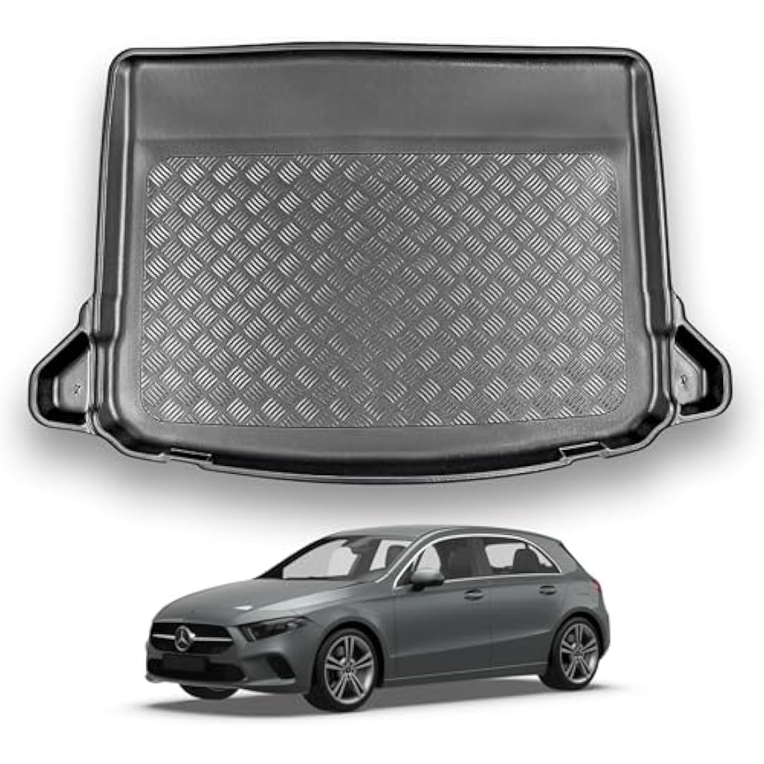 NOMAD Boot Liner Compatible with Mercedes A Class 2018+ [W177] [Hatchback] Recyclable Plastic (PE) Tailored Fit Floor Guard Tray Black Custom Fitted Accessory Dog Friendly Waterproof with Raised Edges