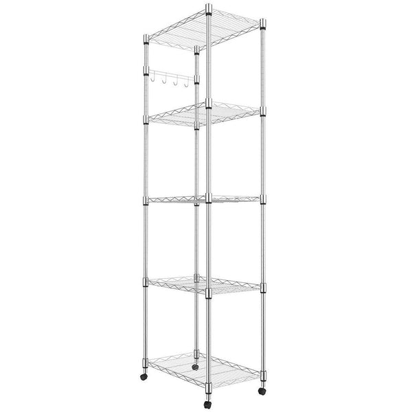 5 Tier Wire Shelving Units on Wheels, Height Adjustable Wire Rack Shelving, Storage Shelves with Casters for Bathroom, Kitchen, Pantry, 59x35x183 cm,
