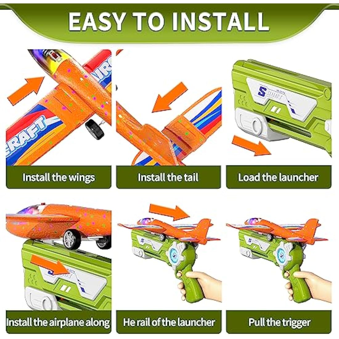 Doloowee 4 IN 1 Airplane Launcher Toys, LED Foam Glider Airplane Catapult, 2 Flight Modes, Outdoor Sports Flying Toys 3-12 Years Old Boys Girls Birthday Gifts