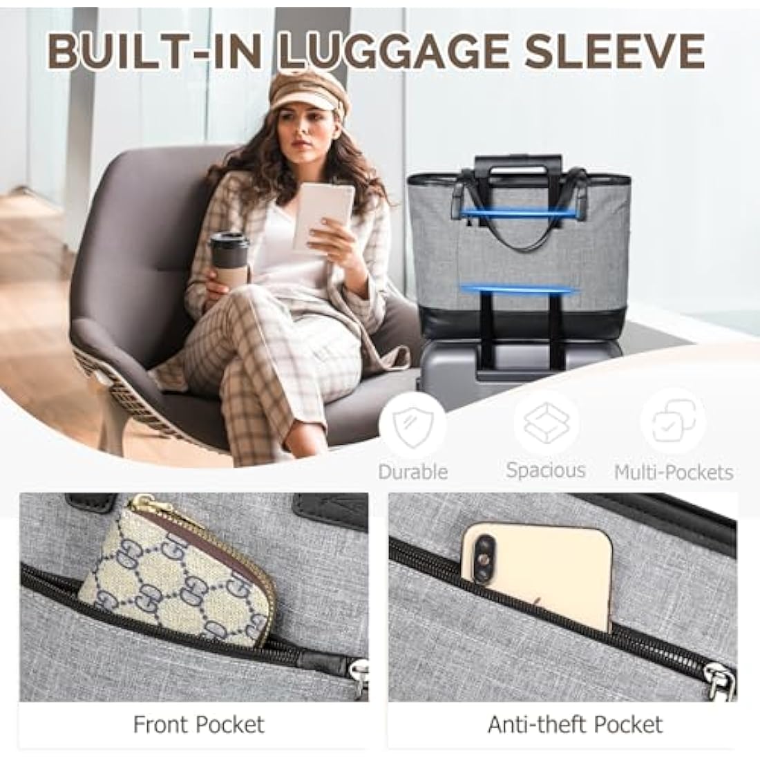 Kasgo Laptop Bag for Women,Water Resistant 15.6 inch Tote Bag Women Shoulder Bag Large Ladies Handbag Purse Teachers Bag Work Bag with Luggage Sleeve for Office Travel School