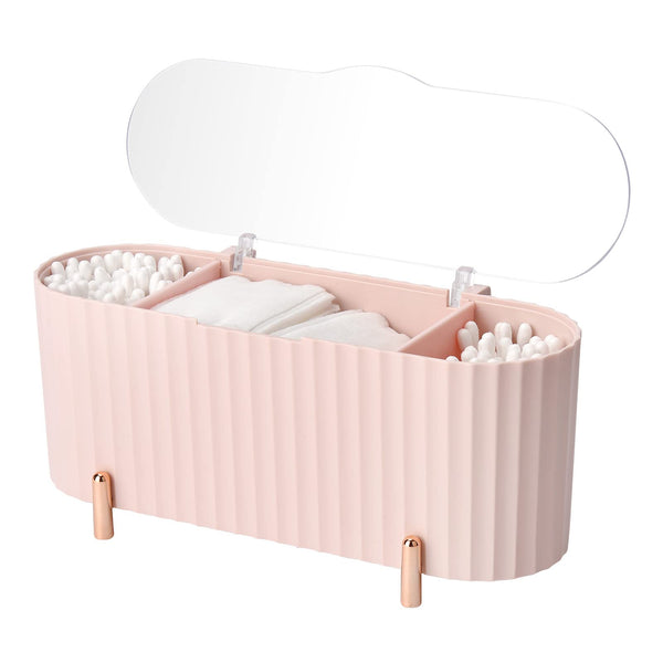 DIYARTS Makeup Pads Container, Cotton Swab Holder, Ball Canister, Pad Holder Dispenser, Qtip Storage, 3 Compartments ABS with Lid for Bedroom Bathroom