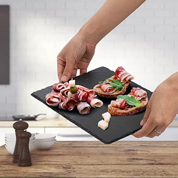 Hacaroa 6 Pieces Slate Cheese Board, 30 x 20cm Black Charcuterie Boards Natural Slate Stone Plate Tray, Gourmet Serving Platter for Meats, Fruits, Parties, Appetizers