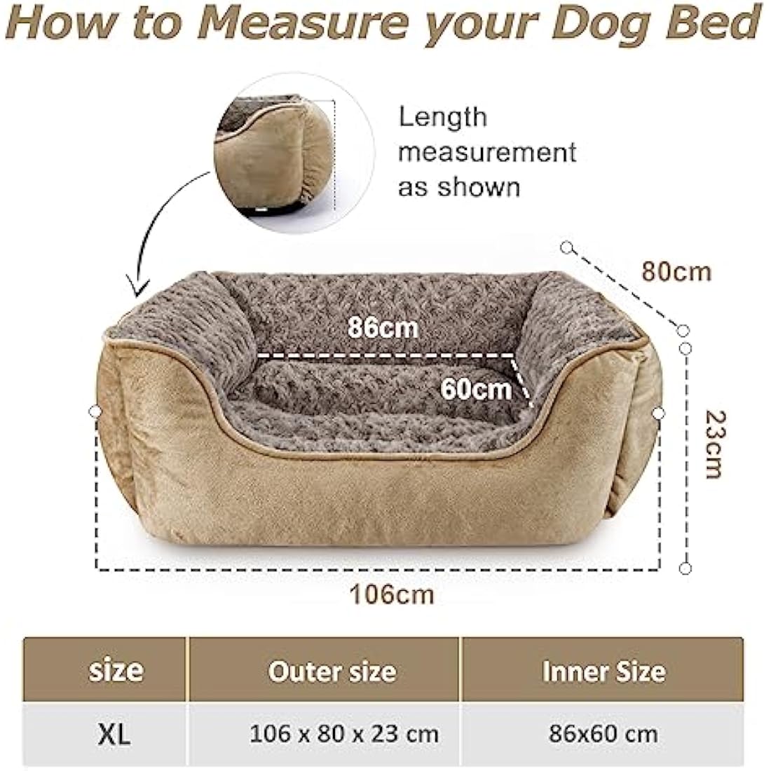 JOEJOY Dog Bed Extra Large - Washable Pet Bed Anti-Anxiety Rectangle Cat Beds with Soft Cosy Plush - Pet Bed for Large Dog, Beige