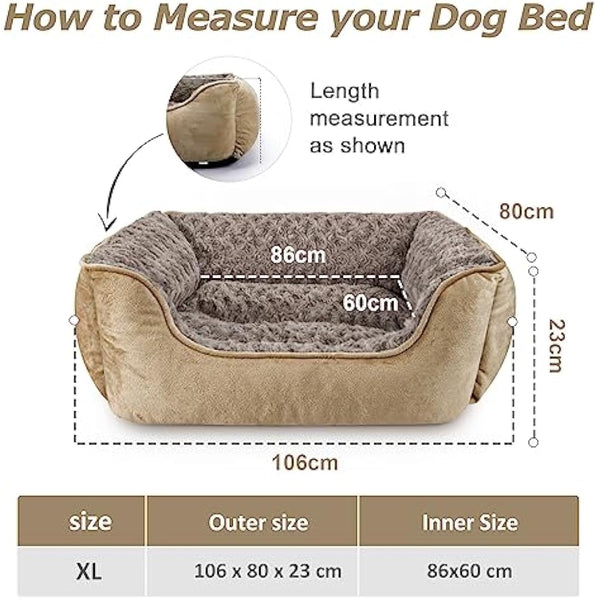 JOEJOY Dog Bed Extra Large - Washable Pet Bed Anti-Anxiety Rectangle Cat Beds with Soft Cosy Plush - Pet Bed for Large Dog, Beige