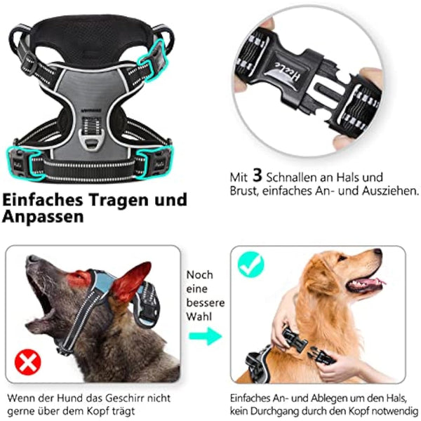 HEELE No Pull Dog Harness - Small, Reflective, Adjustable with Front & Back Leash Attachments & Soft Padded Control Handle for Dogs Walking & Training, Grey, S