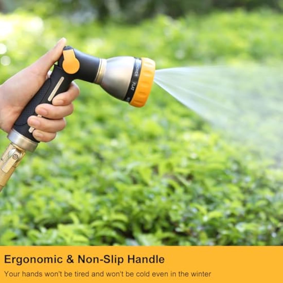 FANHAO Hose Pipe Spray Gun, 100% Heavy Duty Metal Hose Spray Gun with Thumb Control, High Pressure Hose Nozzle with 8 Adjustable Spray Patterns for Watering Plants, Washing Cars and Showering Pets