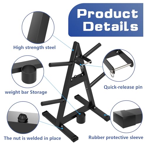 A-Frame Weight Plate Tree for 1" Olympic Plates - Holds 300 lbs, Dumbbell Rack and Home Gym Storage Stand - Organize Your Workout Area !
