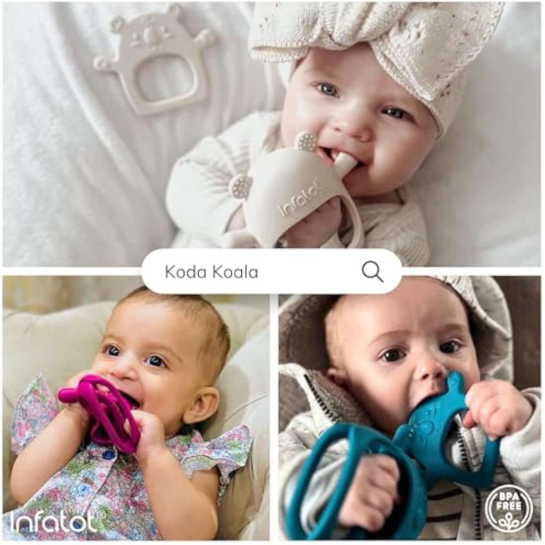 Infatot® Teething Toys for Baby Gifts – 2-Pack Koda Koala Teether Mitten Glove, Soothing Hand Teethers for Infants, Baby Toys 0-6 Months and Up, Newborn Essentials for Teething Relief, Cream