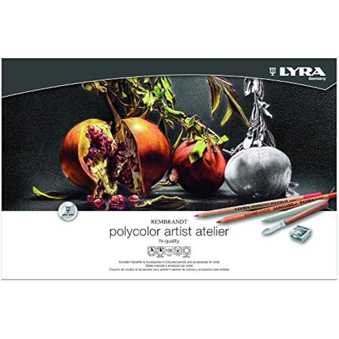 LYRA Rembrandt Polycolor, Fine Art Coloured Pencils, 106 Pieces Wooden Box Set, 78 Assorted Colours, 22 Sketching & Graphite Pencils and Accessories, Ideal for Professionals & Students