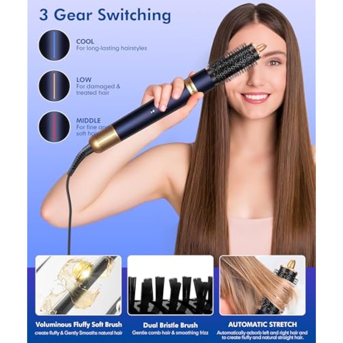 Air Styler-1300W 4 in 1 Hair Styler with 110000U/Hair Styler Curling Wands for Curling,Straightening,Volumizing and Drying-Hair Curler-Ionic Technology,Air stylers for All Hair Type(Dark Blue)