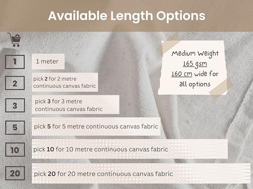1 Metre - Calico Fabric by The Metre - 100% Cotton, Unbleached for Craft Works and Embroidery - Extra Wide 160 cm - Medium Weight 165 GSM - Premium Quality Material for DIY Projects and Sewing