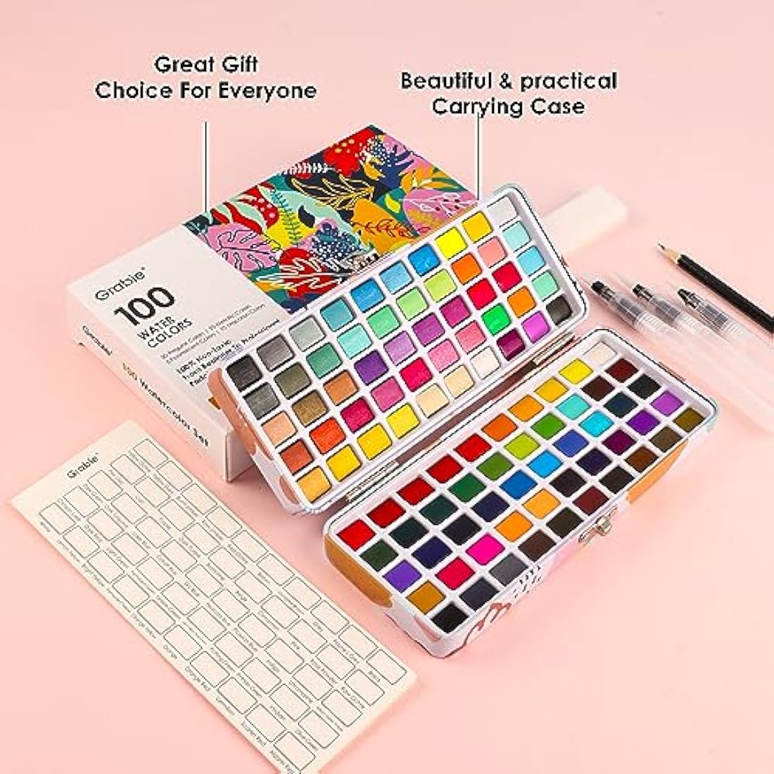 Grabie Watercolor Paint & Paint Material Set 100 Colors with Water Markers and Drawing Pencil, Ideal for Kids and Adults, Art Supplies, Perfect Kit