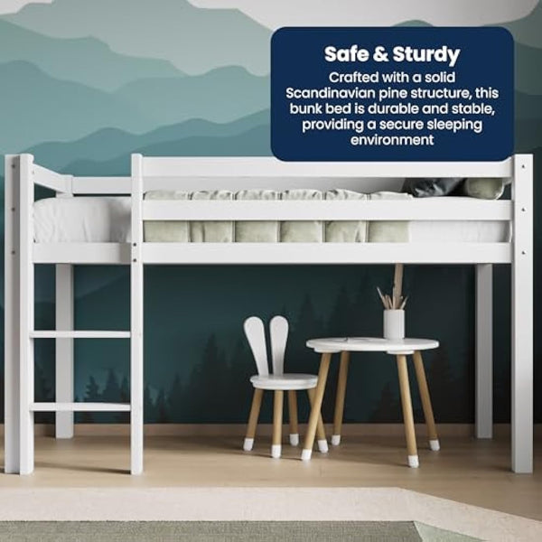 Flair Furnishings Kids Mid Sleeper Bed with Storage, Cabin Bed, Heavy Duty and Sturdy, Cosy, Stylish, Space Saving Design (White)
