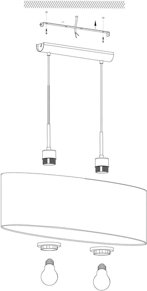 Eglo Pasteri Fabric Pendant Light, Steel and Fabric Oval Hanging Light Coloured in Matt Nickel and Grey, E27 Socket, L: 75 cm/29.5 inches