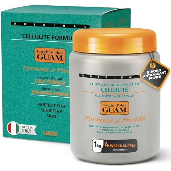 GUAM Seaweed Mud Anti Cellulite Treatment for Legs and Thighs - 1 kg Menthol Algae Cellulite Remover, Skin Firming Clay - Gentle Antioxidant Cooling Formula to Improves Firmness, Reduces Leg Swelling