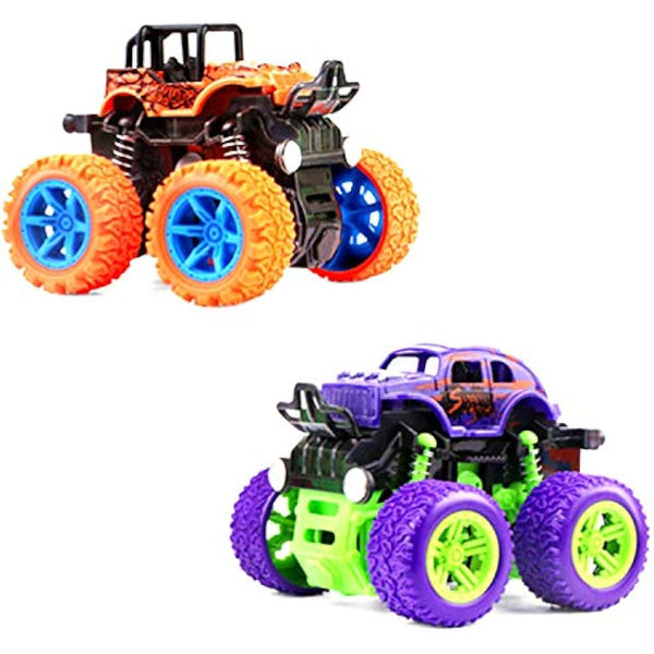 HONGCI 2 Pack Monster Trucks - Inertia & Friction Powered Mini Push & Go Car, 360 Degree Rotating Off-road Vehicle Toy Pull Back Car for 3-10 Year Old Boys & Girls Kids Birthday & Xmas Gift