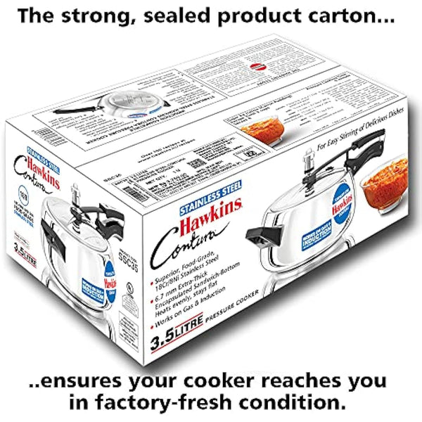 Hawkins Contura 3.5 Litre Pressure Cooker, Stainless Steel Cooker, Handi Cooker, Induction Cooker, Silver (SSC35)