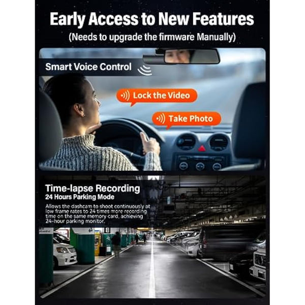 IIWEY EY02 4K Dash Cam Front and Rear Built-in 5GHz WiFi, Dual Dash Cam Front 4K Rear 1080P Car Camera, Free 64GB SD Card, Super Night Vision, App Control, Supercapacitor, Parking Mode, USB C Port