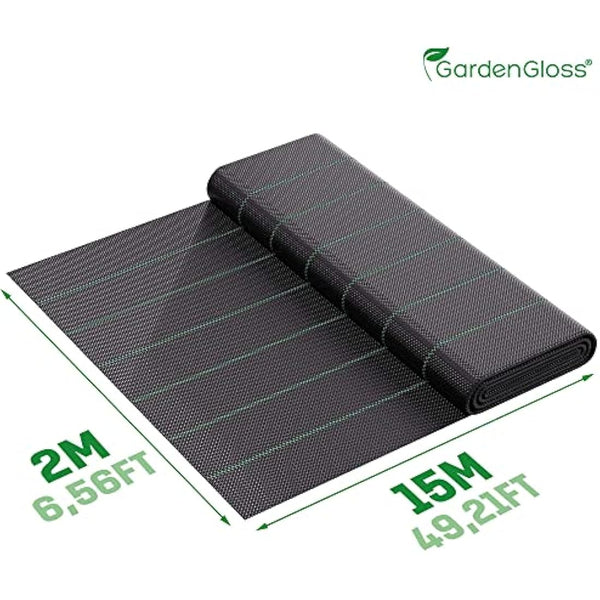 GardenGloss 30m2 Weed Control Membrane (100gsm) - Water Permeable and Tearproof Weed Barrier Fabric - Weed Control Fabric with High UV-Stabilisation (15m x 2m, folded)