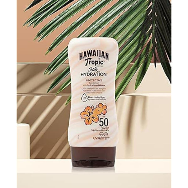 Hawaiian Tropic - Silk Hydration Protective SPF 50 - Protective Sun Lotion with Moisturizing and Water Resistant Silk Tapes, Tropical Sun Cream, Pack 3 units x 180 ml
