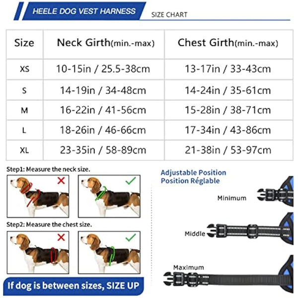 HEELE Dog Harness, No Pull Dog Harness Medium, Release on Neck, Reflective Adjustable Dog Harness with Front Back 2 Leash Attachments and Soft Padded Control Handle for Dogs Walking Training, Blue, M