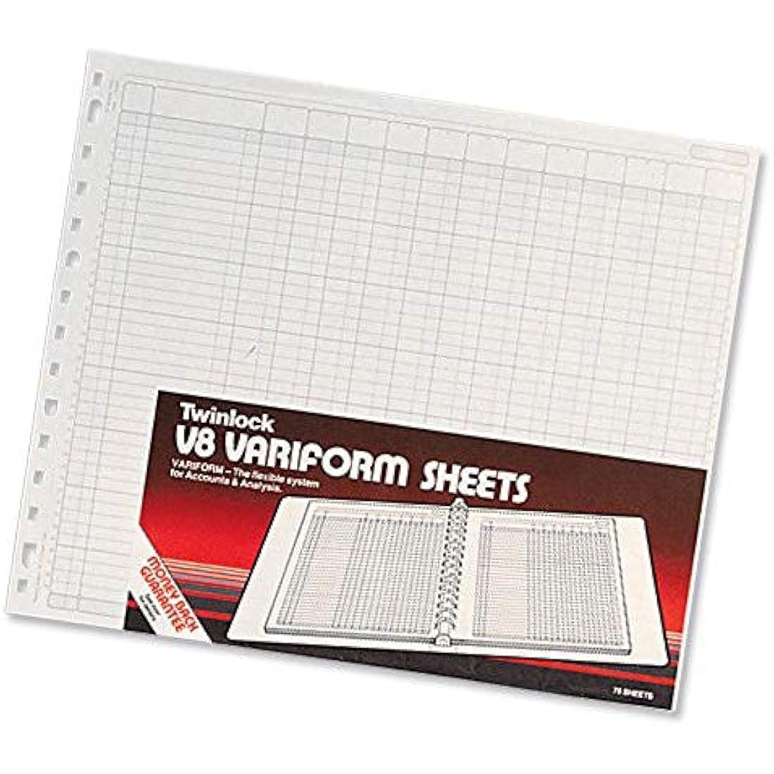 Rexel Twinlock Variform Multi-Ring Binder V8 Cash Refill Sheets 10 Columns, White (Pack of 75)
