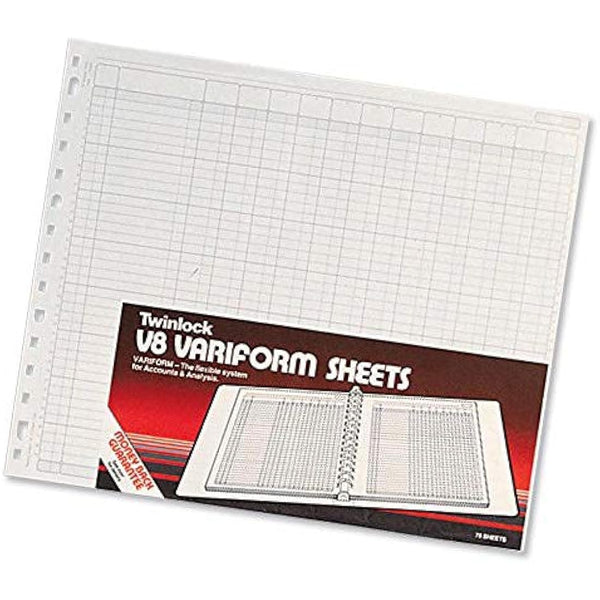 Rexel Twinlock Variform Multi-Ring Binder V8 Cash Refill Sheets 10 Columns, White (Pack of 75)