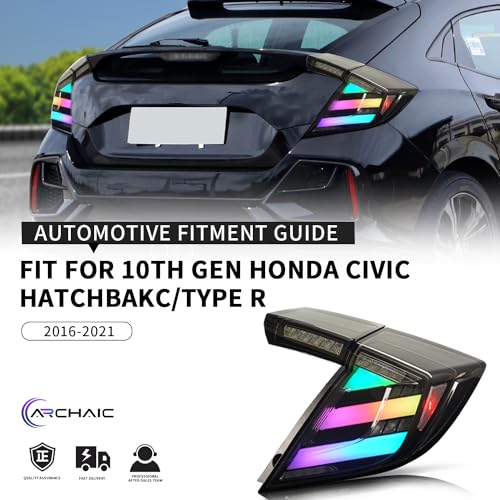 Archaic LED Rear Lights Compatible with 10th Honda Civic Type R Hatchback FK7 FK8 2016-2020, with Sequential Turn Signal, Animation DRL, Pair