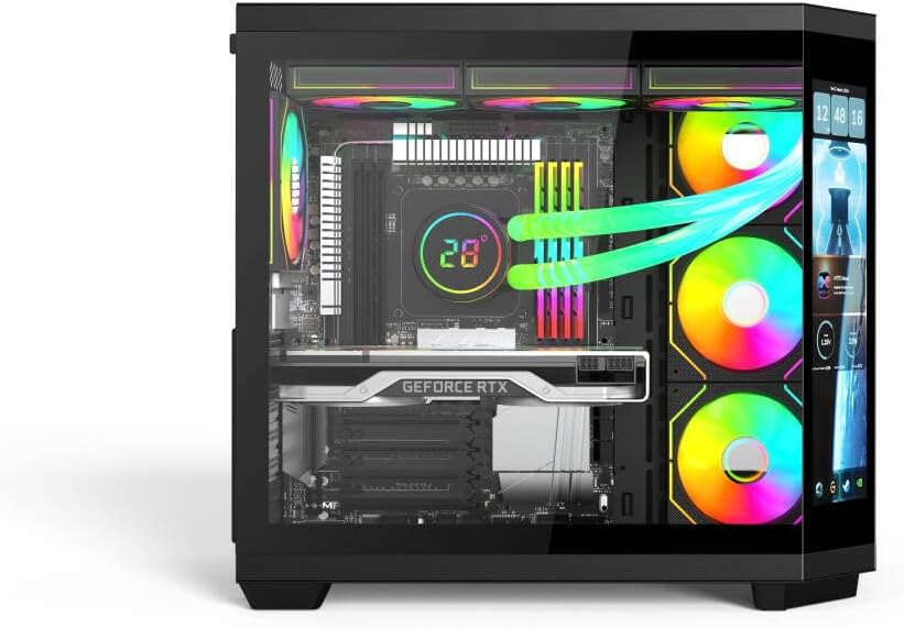 IONZ APEX Vision - PC Gaming Case, M/ATX Mini Tower, Dual Chamber with 6 ARGB PWM Fans - LCD Screen | Supports 240 mm AIO, White