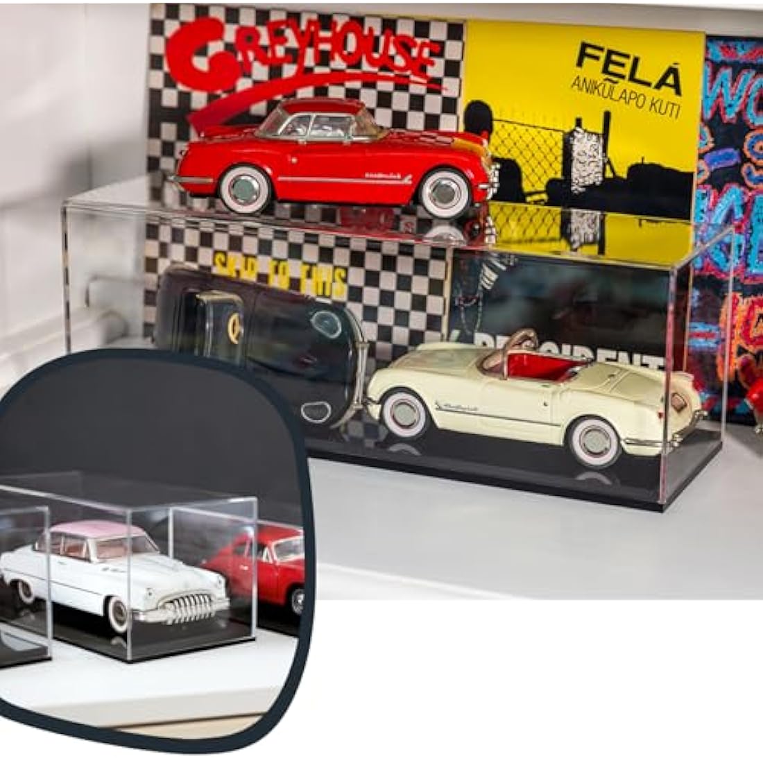 HMF 46800900 Acrylic Display Case for Model Cars / Figures, Various Sizes, Transparent, 34 x 14 x 16 cm