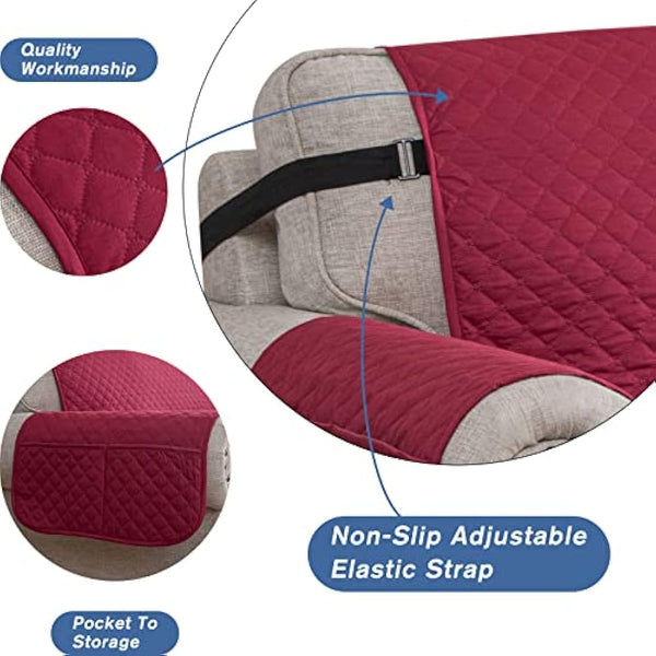 XINEAGE Quilted Sofa Covers 4 Seater, Water Resistant Sofa Slipcovers with Pockets, Extra Large Couch Covers for Dogs Pets, Reversible Sofa Protector with Elastic Strap Washable (XL-Sofa, Red)
