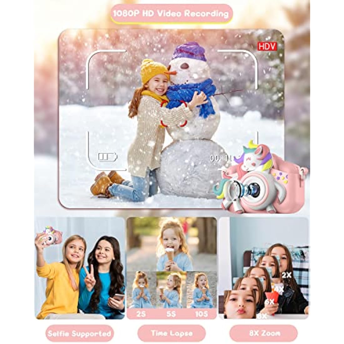 Gofunly Kids Camera, 1080P HD 2.0" Digital Camera for Kids with 32GB Card, Selfie Toy, Birthday Gift for Girls Ages 3-12