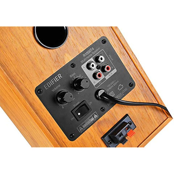 Edifier R1000T4 Active Bookshelf Speakers 2.0, 24W RMS, 4″ Mid-Bass & 0.5″ Tweeters, Dual RCA & 3.5 mm AUX Inputs, Tone & Volume Knobs, Pair, Wood Grain