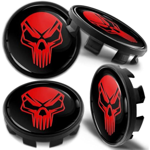 Biomar Labs 4 x 68mm Wheel Centre Alloy Hub Center Caps Compatible with BMW 36136783536 Hubcaps Red Black Skull CB 36