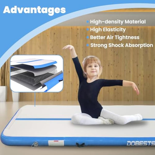 Inflatable Gymnastics Mat Tumbling Mat 6.6 ft 10 ft 13ft 16ft 20ft 4in/8in Thick Tumble Track Air Mat for Gymnastics For Home Kids Tumble Training Gymnastics/Yoga/Water/Dance