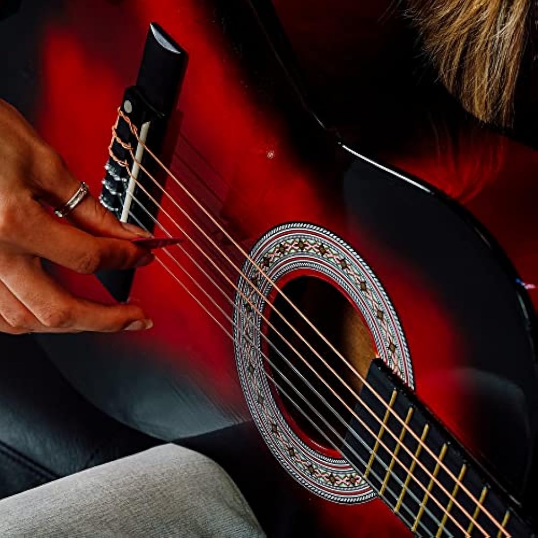 3rd Avenue 3/4 Size Kids Classical Guitar Spanish Nylon String Beginner Pack Bundle - 6 Months FREE Lessons, Bag, Strings – Red