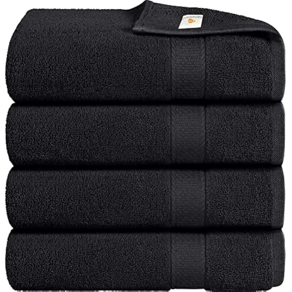 X11 Homeware Bath Towels Pack of 4 Egyptian Cotton Towel Set Highly Absorbent Soft Bathroom Towels Set of 4 Ring Spun Cotton Quick Dry Large Towels (Black)