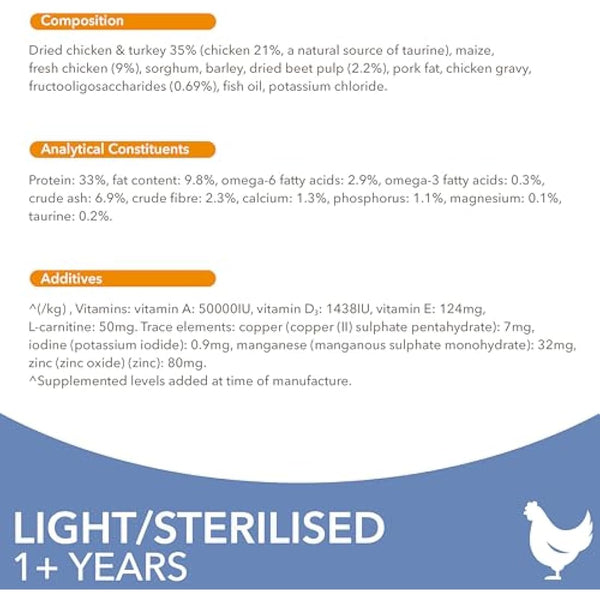 IAMS Light in Fat Complete Dry Cat Food Chicken 10kg - 30% Lower Fat Formula