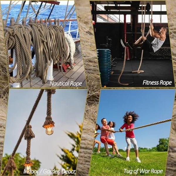 Aoneky Jute Rope - 14/16/20/25/30/40/50mm Heavy Duty Twisted Natural Hemp Rope for Garden, Tug of war, Nautical, Climbing Hammock and DIY Art Ideas for Decorate (25mm /8m)