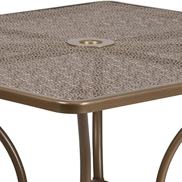Flash Furniture Oia Commercial Grade 35.5" Square Gold Indoor-Outdoor Steel Patio Table with Umbrella Hole