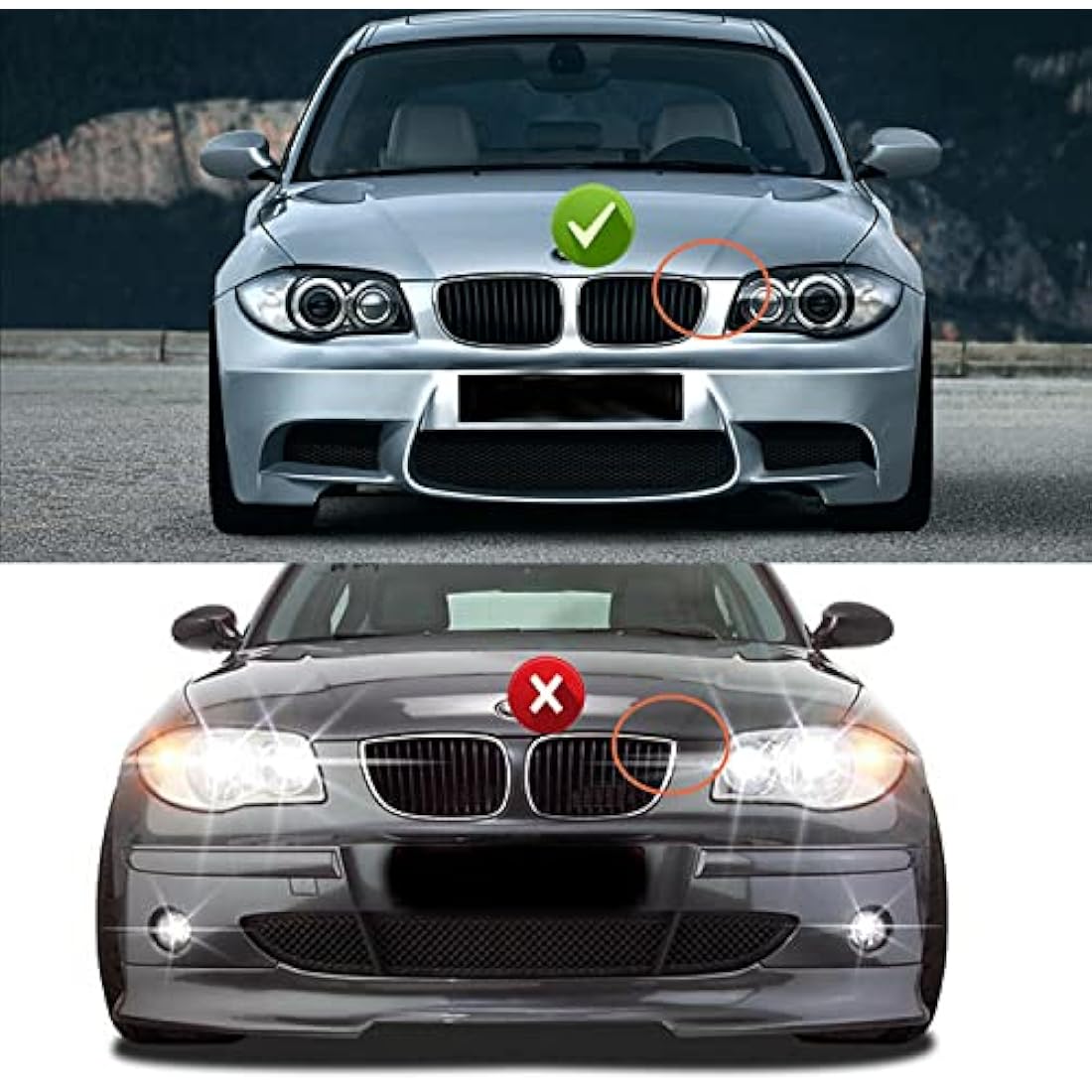 GSRECY Gloss Black Dual Slat Front Bumper Sport Kidney Grill Grille Compatible with BMW 2007-2013 1 Series E81 E82 E87 E88 Lci