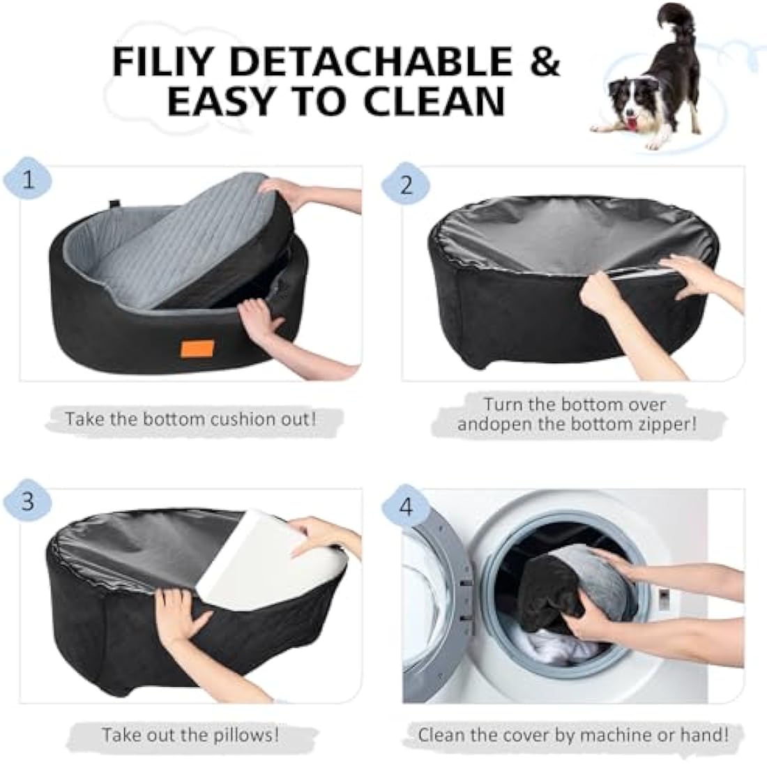 Dog Car Seat for Large/Medium Dogs Under 55 lbs, Travel Bed with thick Washable Booster with Non-Slip Base, Fits SUV & Car Back Seat (Black/Grey)