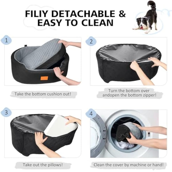 Dog Car Seat for Large/Medium Dogs Under 55 lbs, Travel Bed with thick Washable Booster with Non-Slip Base, Fits SUV & Car Back Seat (Black/Grey)