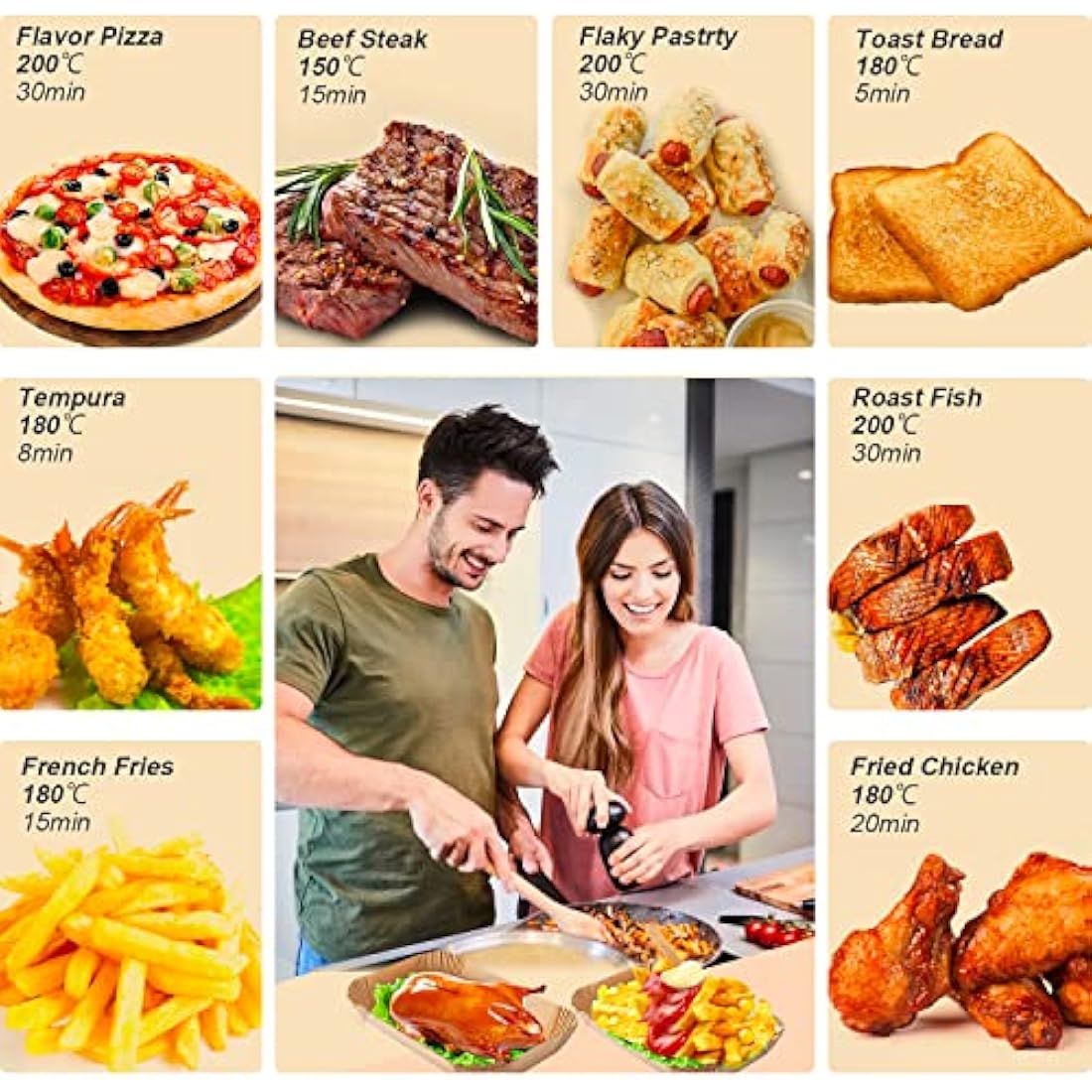 FEEZOM Air Fryer Disposable Paper Liners, 100PC Liners for Ninja Air Fryer Dual, Airfryer Food Grade Accessories for AF300UK AF400UK, Salter, Other Dual Airfryer