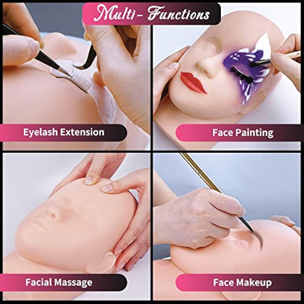 Beauty7 Eyelash Extension Mannequin Head Silicone Face with Detachable Eyelids, Washable Simulation Silicone Eyelash Practice Face Makeup Training Skin