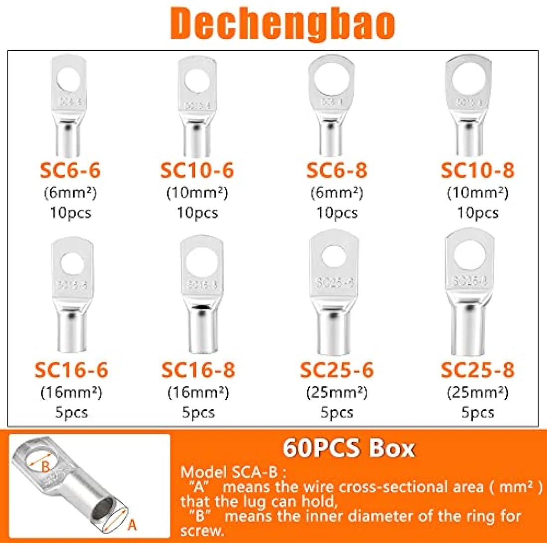 HX-50B Battery Cable Lug Crimping Tools Hand Electrician Pliers for Crimping Wire Cable from 6-50mm²(AWG 8-1/0) with Thickened and Reinforced The Metal Plate (HX50B Crmper +60PCSTerminals)