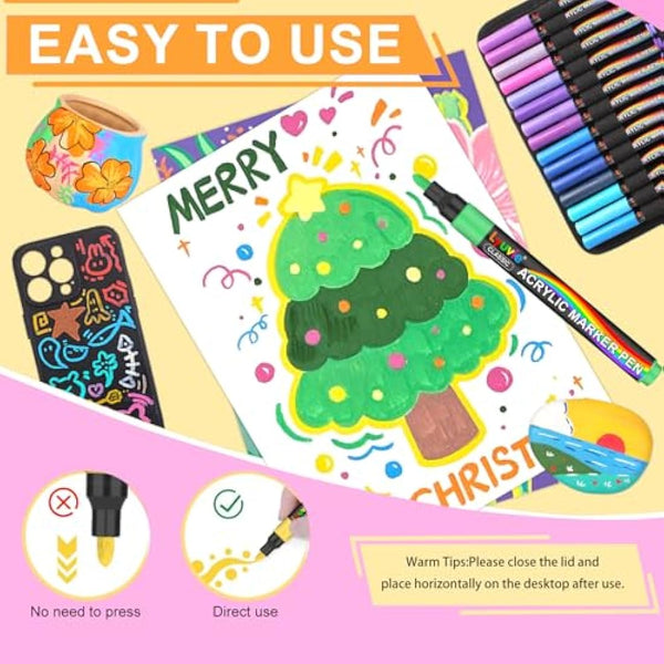 Lyuvie Acrylic Paint Pens Marker, 96 Colours Acrylic Markers for Rock Painting Fabric Glass Pebbles Stone Plastic Metal Wood Ceramic