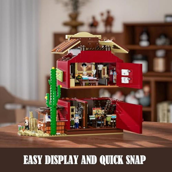 FUNWHOLE Western Post Office Building Set – 1692 PCS Wild West Modular with 6 LED Lights, Cowboy Town Model for Adults & Collectors, Compatible with Western Series