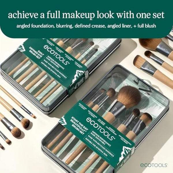 EcoTools 6 Piece Start The Day Beautifully Makeup Brush Set, Makeup Brushes For Eyeshadow, Blush, Concealer, & Foundation Application, Eco-Friendly, Synthetic Hair, Vegan & Cruelty-Free