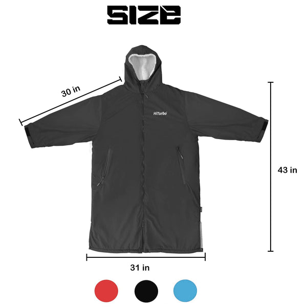 Hiturbo Waterproof Adult Changing Robe: Windproof Warm Swimming Robe Oversized Coat Surf Poncho with Fleece Lining Black